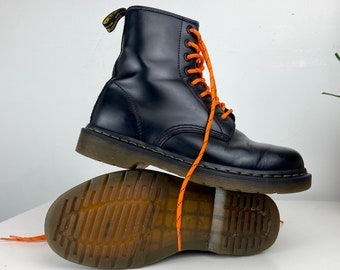 Original DR MARTENS Leather Boots: Black, Acid Orange Laces, UK5 US6