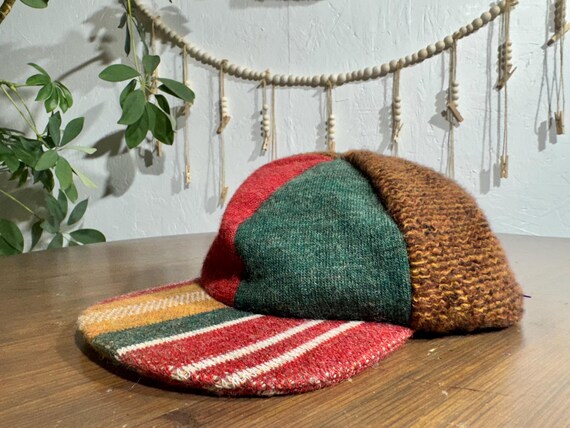Wool patchwork baseball cap, colourful fun woolen… - image 2