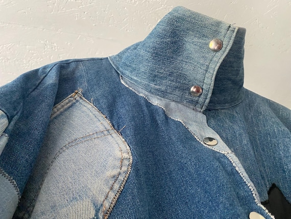 Handmade Patchwork Denim Bomber Jacket: Upcycled … - image 8
