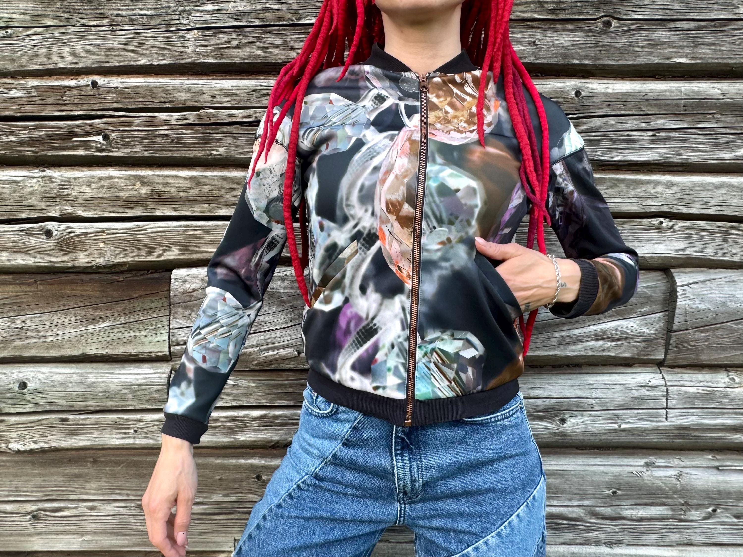 Ted Baker, Ted baker abstract bomber, comfy slim club wear, size 0, XXS/XS