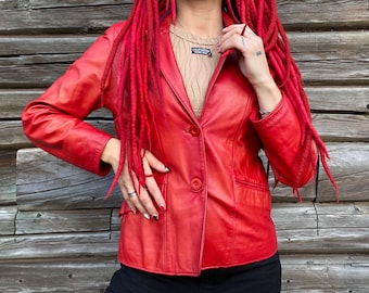 Red leather Jacket from JOFAMA made in Sweden 90s , size 38/M