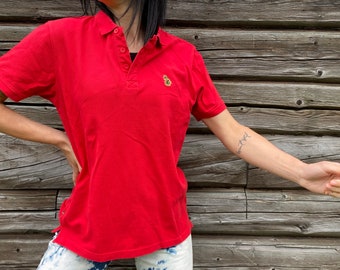 Rotes Polo-Sweatshirt von LUKE SPORTS, Pullover-Shirt mit Sportkragen, Sporthemd mit rotem Kragen, Größe L