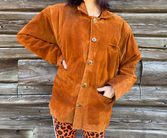 Vintage Suede Leather Jacket: 90s Brown Duster, Size L - Etsy UK