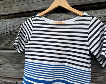 MARNI 100% cotton dress, striped bold blue white line pocket dress, size XS