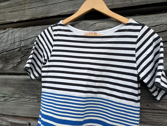 Marni, MARNI 100% cotton dress, striped bold blue white line pocket dress, size XS