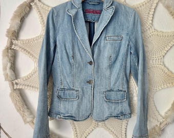 Kurtka jeansowa vintage marki Street One, marynarka jeansowa z kołnierzykiem, rozmiar S