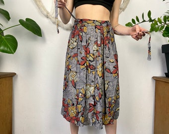 Abstract slit midi skirt pocket vintage 80s artsy skirt size S/M