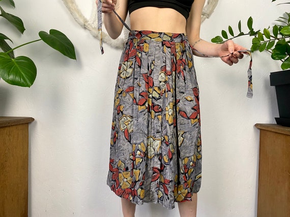 Abstract Slit Midi Skirt Pocket Vintage 80s Artsy Skirt Size S M Etsy UK
