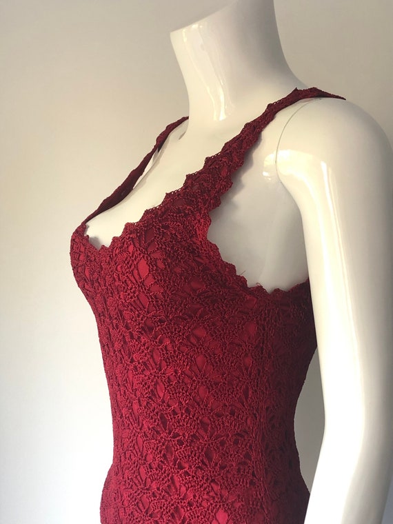 René Derhy vintage wine red crochet double layer s