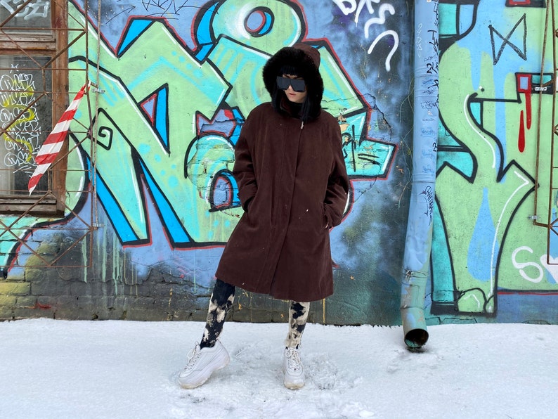 women\u2019s Long Coat Vintage DANYUS brown Parka Coat Women\u2019s relaxed fit long jacket detachable all season Size XXL Spring hooded Trench