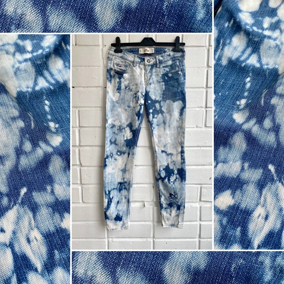 Restyled HOLLISTER Jeans, Tie Dye Jeans, Bleached Pattern, Wearable Art,  Unique Denim, Customized, Street Style, Size S 