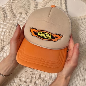 PANTERA cap, hard metal music band promo, metal head hat, orange beige net cap