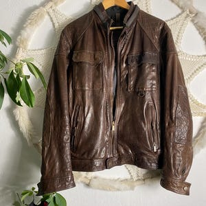 Vintage Massimo Dutti bruin leren bomberjack, maat 40/l