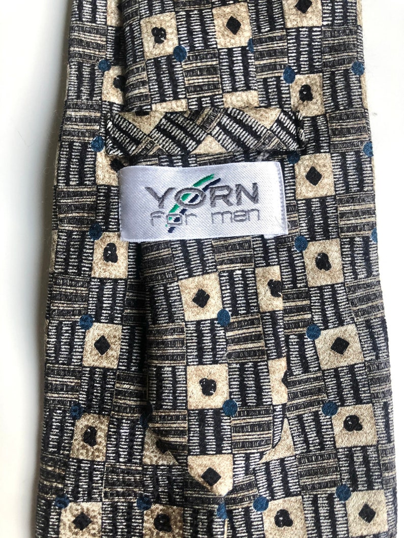 Vintage YORN silk Grey Dads tie geometric square Neck Tie, rubric cubic patter, mens necktie, Adult tie image 6