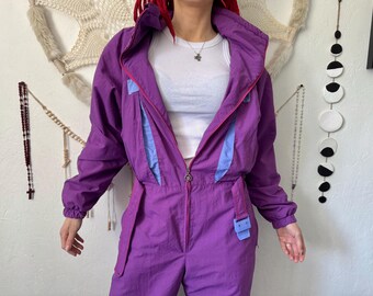 Traje de esquí SKIPEER morado vintage, chándal ligero de los años 70-80, talla 42.