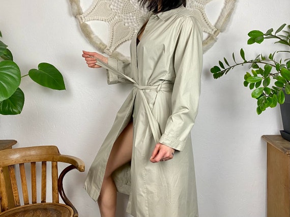 Vintage Beige Trench Coat: 80s Danish Duster, Size L