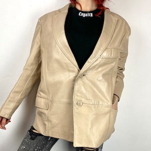 Vintage leather Blazer from PETRUSKA made in Finland, light beige man’s blazer jacket, 80s blazer