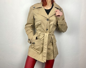 Vintage ONLY trench coat Y2K, beige spring coat, slim fit, size L