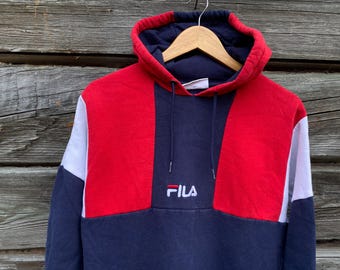 Sudadera con capucha FILA de algodón vintage de los años 90, azul, rojo y blanco, talla XS
