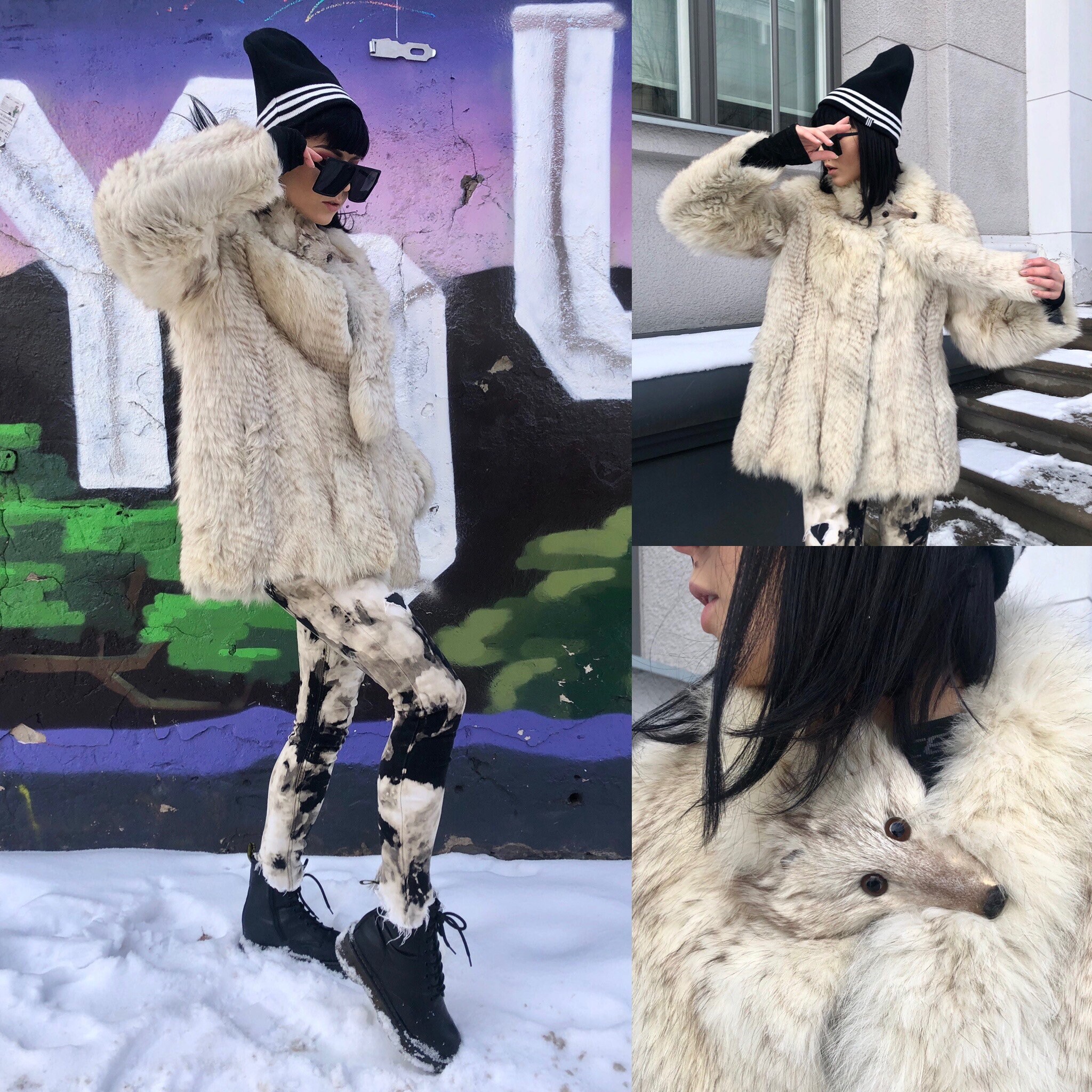 Manteau Fourrure Renard Arctique/norvégien SAGA – Boléro Vintage Blanc Ivoire, Doublure Satin