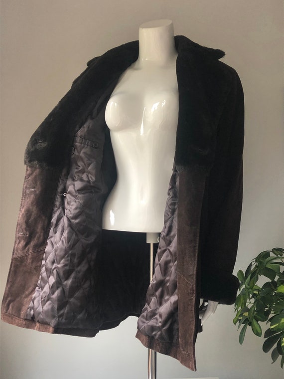 Vintage women’s leather coat, winter parka, brown… - image 4