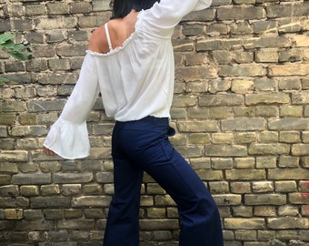 Vintage Lee Cooper high waist denim flare pants, royal blue Statement jeans, size XS-S