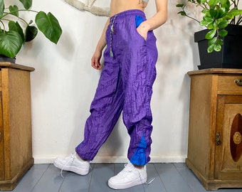 Pantalon de survêtement violet, survêtement de style urbain, bleu violet juteux, pantalon de course à pied sport vintage, taille M