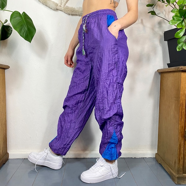 Purple track pants street style tracksuit juicy purple blue, vintage bottoms sport running pants size M