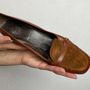 Vintage leather heel shoes for woman from PIQUANT, 90s office footwear , dark Brown kitten low heel shoes, size 7.5