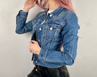 Vintage denim jacket from ROCKY, light blue denim, blue jean bomber, slim jean jacket, size 36/S