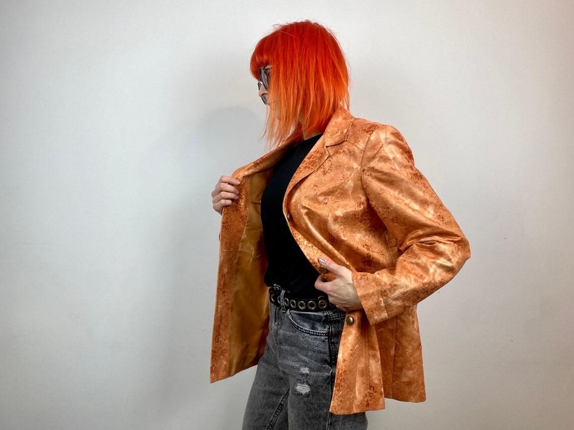Vintage Abstract Blazer: Orange Animal Print, Size D40/F42/GB14, foto 4 di 5