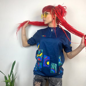 Camisa de ciclismo vintage AGU – Camisa geométrica azul para MTB/bicicleta de estrada com bolsos, moletom esportivo