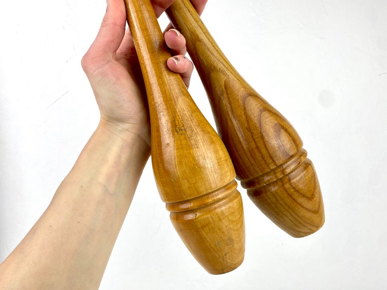 Vintage Rhythmic Gymnastic Art Wooden Pair of Clubs Juggling Etsy