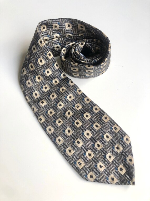 Vintage YORN silk Grey Dad’s tie geometric square… - image 7