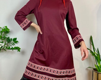 Vintage Kati-Myynti Dress: Geometric Purple Midi, Size 40