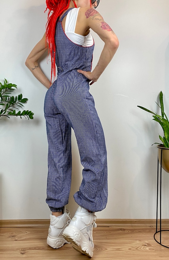 Vintage striped jumpsuit J.F.GEE, retro lightweig… - image 6