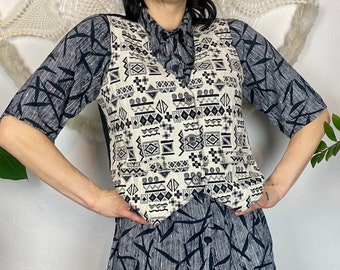 Vintage schwarz-weiße Weste: Boho Gilet, Größe S/M