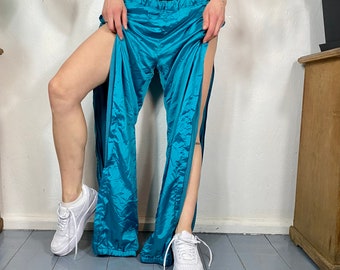 pantalon Adidas vintage avec fermetures éclair latérales, pantalon de jogging de randonnée, pantalon de survêtement bleu turquoise, 180, L