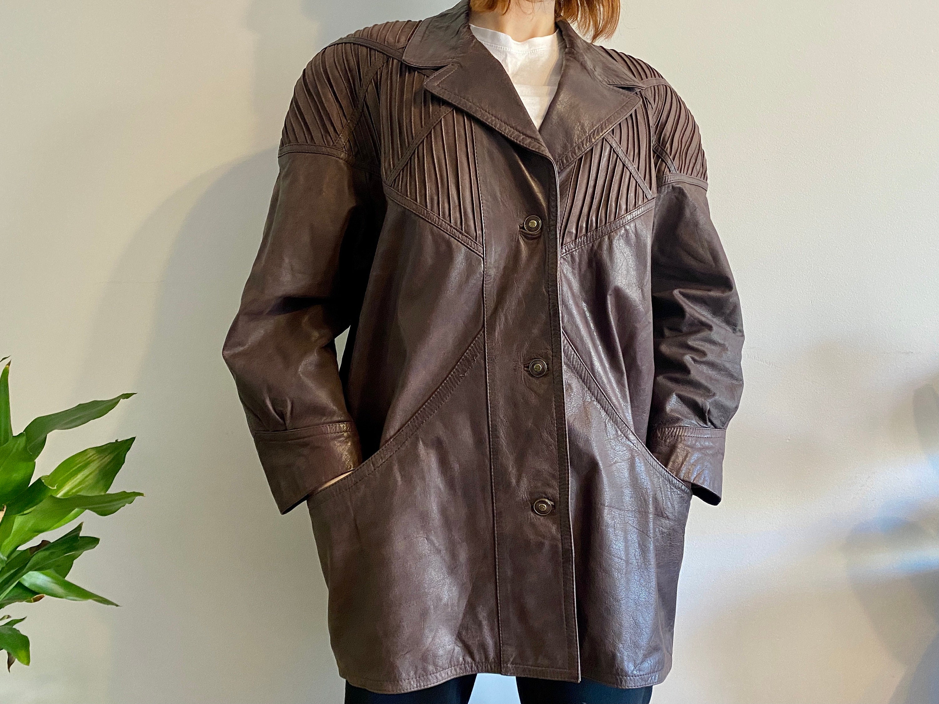Superb Vintage Leather Jacket With Artistic Shoulders MONTES Superb Vintage Leather Jacket With Artistic Shoulders MONTES