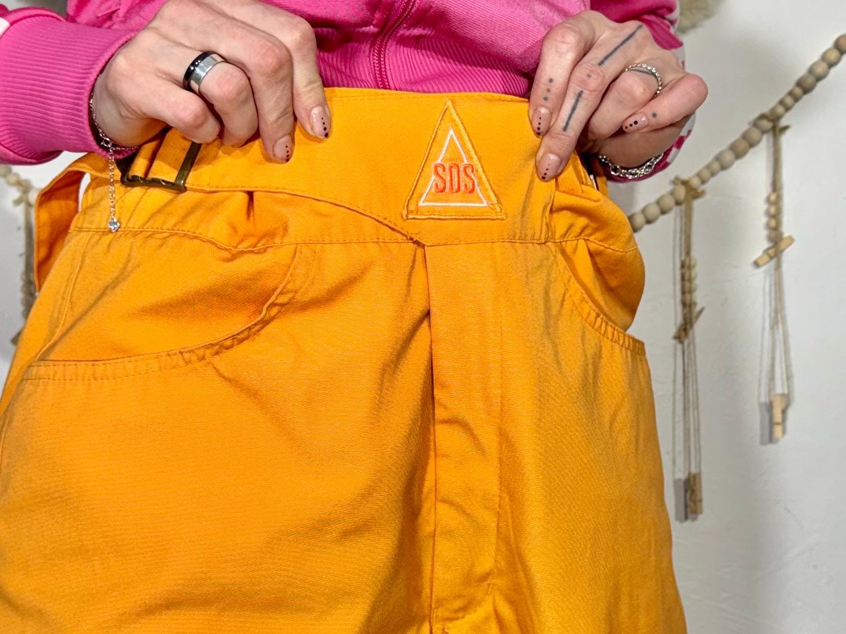 Vintage Orange SOS Ski Pants, Weather Protect Snowboarding Bottoms