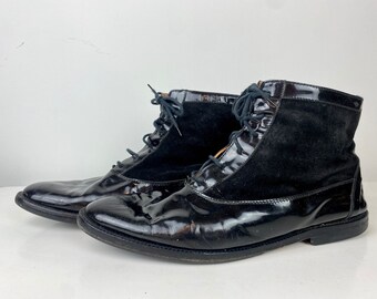 Vintage chukka boots from GROUND LEVEL made in Italy, shiny black suede, mens tie lace boots, size 43