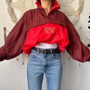 Peugeot 306 Weather protect Jacket transform into  bag, windbreaker, red lightweight parka, L/XL