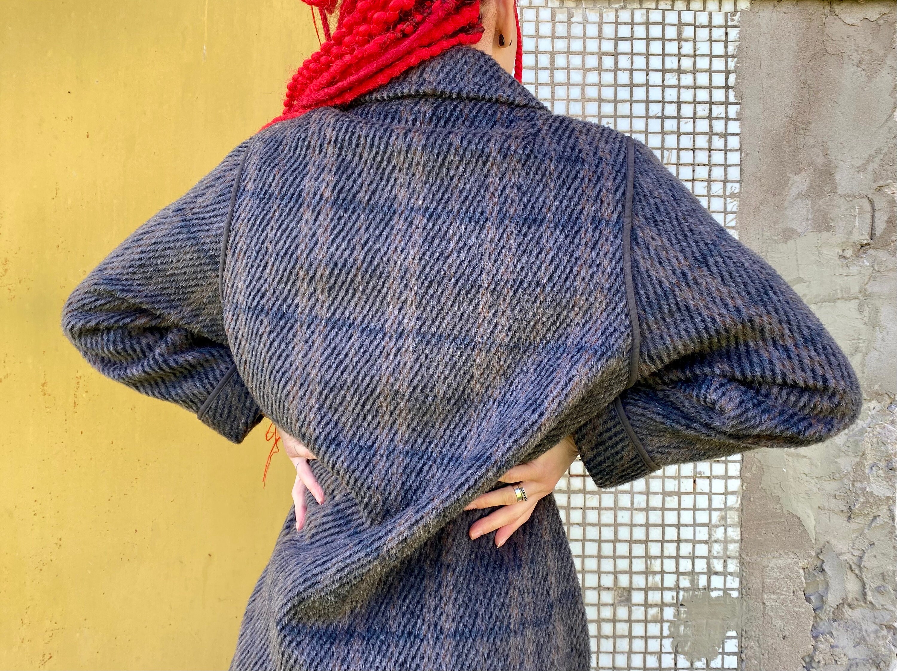 UNUSED US1462 18AW Mohair Blend Check Coat
