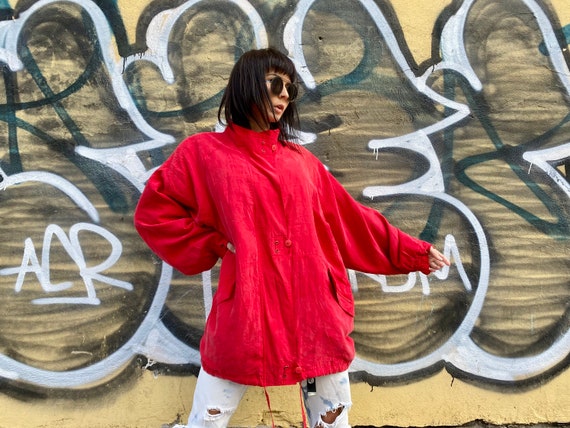 Oversized red windbreaker cheap