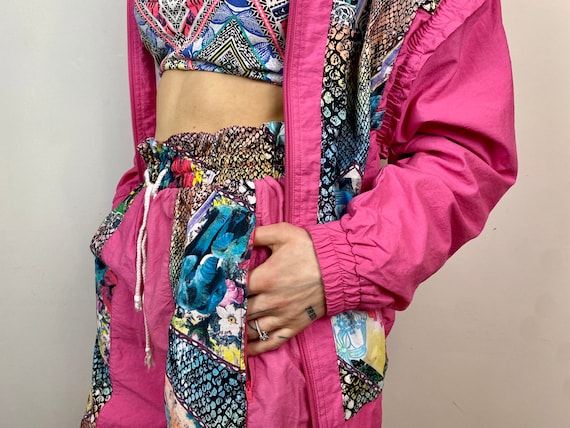 Colourful Tracksuit Set Vintage 80s, Ruffled Detailed Abstract Pink Bright,  Pants and Jacket, Gymnastics, High Waist, Sexy, Size S/M -  Canada