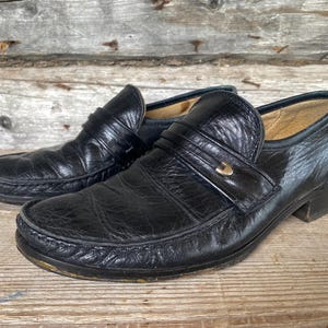 Mens loafers, Black Leather Round Moc Toe Casual Comfort Shoes, size 7