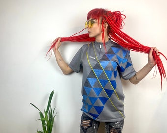 Vintage AGU Cycling Jersey – Grey Geometric MTB/Road Bike Shirt (M/L)