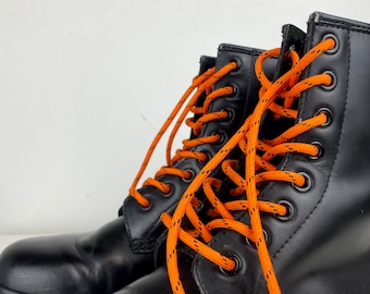 DR MARTENS boots, tie black combo boots acid orange lace, leather, classic army boots, high durability, stain resistant, size 38 UK5,US7