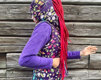Reversible MISS SIXTY vest, womans purple floral slim fit waistcoat, size XS/S