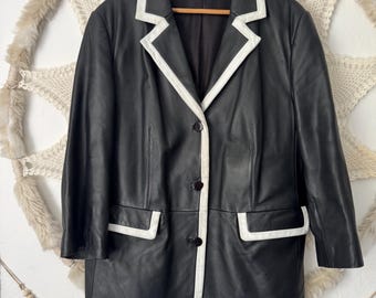 BW vintage leather jacket, MOD style retro collared womans bomber, size UK18, D44